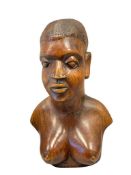 HAND CARVED AFRICAN MESSAI OR KENYAN WOOD BUST OF A NUDE WOMAN