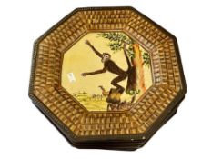 VINTAGE TOYO OCTAGON MONKEY TERRA COTTA HAND PAINTED DINNER PLATES SET OF 5
