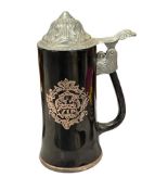 VINTAGE VIP GLASS BEER STEIN WITH PEWTER FLIP LID AND HUMOROUS POEM ON THE BACK