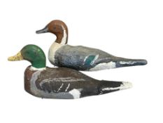 TWO ANTIQUE HAND CRAFTED COMPOSITE MALLARD DUCK DECOYS