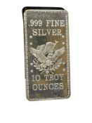 APMEX .999 FINE SILVER 10 TROY OUNCE SILVER BAR FEATURING AMERICAN EAGLE MOTIF