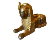 MONUMENTAL VINTAGE HAND CARVED SOLID WOOD EGYPTIAN SPHINX