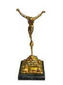 CHRIST OF SAINT JOHN SALVADOR DALI GOLD FINISH LIMITED EDITION BRONZE SCULPTURE ON MARBLE