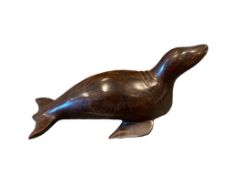 HAND CARVED IRON WOOD SEA LION FIGURE