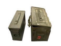 TWO U.S. ARMY GREEN METAL MILITARY AMMO CANS