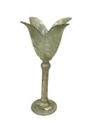ART DECO HAND BLOWN TEXTURED FROASTED GLASS TULIP LONG STEM VOTIVE / CANDLE HOLDER