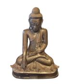 20TH CENTURY SEATED BUDDHA BHUMISPARSHA MUDRA VAJRASANA POSTURE CAST BRONZE SCULPTURE