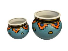 ECCO TERRA / NDEBELE PORCELAIN SOOOUTHWEST HAND PAINTED PORCELAIN PORCELAIN POTS WITH SUN DESIGN