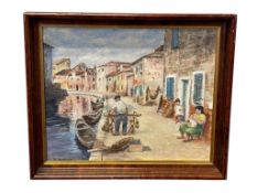 E. BURNS ORIGINAL ACRYLIC ON CANVAS ITALIAN FISHING VILLAGE PAINTING ON CANVAS BOARD TITLED BURANO