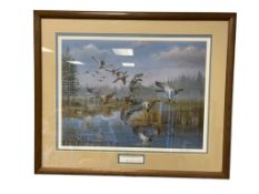 BUD HAKES LIMITED EDITION PRINT TITLED ROCK RUN MALLARDS NO. 712/2000