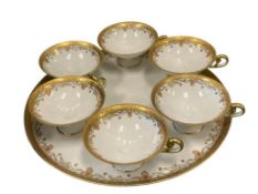 VINTAGE HAND PAINTED NIPPON PORCELAIN TEA CUPS AND SERVING PLATTER GILT AND FLORAL DESIGN