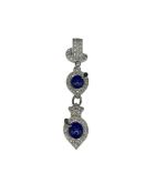 STERLING SILVER SIMULATED LAPIS AND CUBIC ZIRCONIA DOUBLE DROP PENDANT
