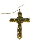 GOLD PLATED JADE AND OPAL CABOCHON CROSS PENDANT