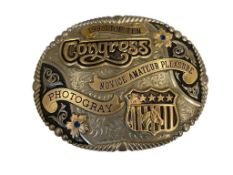 GIST INC. STERLING SILVER OVERLAY 1998 CONGRESS NOVICE AMATEUR PLEASURE PHOTOGRAY ENGRAVED BUCKLE