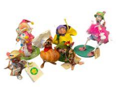 SIX ANNALEE MOBILITEE DOLLS STUFFED TEXTILE DOLLS WITH PAINTED FACES