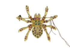GOLD PLATED SAPPHIRE AND RUBY FIGURAL SPIDER BROOCH