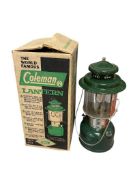 VINTAGE COLEMAN 220 DUAL-MANTLE KEROSENE LANTERN WITH ORIGINAL PYREX / COLEMAN GLOBE