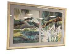 PEGGY GRAY CALIFORNIA ABSTRACT ARTIST LARGE ORIGIANL WATECOLOR ON PAPER LANDSCAPE 1988,