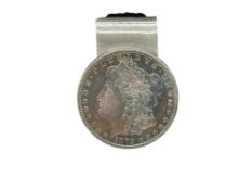 1879 U.S. MORGAN SILVER DOLLAR ENCASED IN STERLING SILVER MONEY CLIP STAMPED BY MAKER EL REY