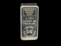 GOLDEN STATE MINT .999 FINE SILVER 10 TROY OUNCE BAR