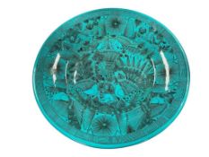 INTRICATE TURQUOISE GLAZE CLAY WALL HANGING DECORATIVE CHARGER