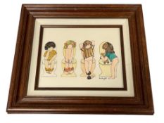 AVIS JOY HAND COLORED MIXED MEDIA ART ENGRAVING ON RESIN PLATE SIGNED TITLED POTTY PALS