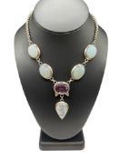 STERLING SILVER AMETHYST AND MOONSTONE PENDANT NECKLACE