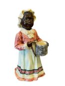 VINTAGE BLACK AMERICANA CERAMIC FIGURE OF A YOUNG GIRL IN A DRESS HOLDING A BASKET NO. 1718