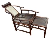 ANTIQUE 19TH CENTURY CHINESE HONGMU MOON GAZING RECLING HORSESHOE BACK CHIAR WITH STOOL