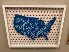 THE UNITED STATES OF AMERICA REVERSE TRANSFER ART ON GLASS HOME DECOR PATRIOTIC WALL HANGING, FRA...
