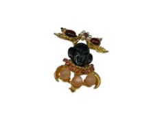 UNIQUE GOLD PLATED GARNET AND TOURMALINE BLACKAMOOR STYLE BROOCH