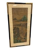 19TH CENTURY CHINESE WATERCOLOR ON SILK LANDSCAPE PANEL WITH STORY