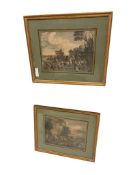 TWO ANTIQUE HAND COLORED ENGRAVINGS OF PASTORAL SCENES