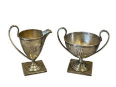 NEOCLASSICAL SOLID STERLING SILVER CREAMER AND SUGAR BOWL WITH MONOGRAM