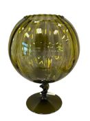 MID-CENTURY MODERN EMOLI AVOCADO GREEN RIBBED SPIRAL STEM BOWL WITH ROUND BASE