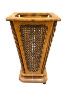 VINTAGE AMERICAN RATTAN AND BAREY TWIST OAK WASTE BASKET