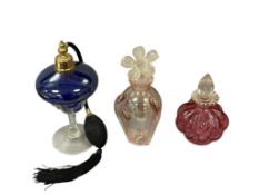 THREE ART GLASS HANDBLOWN FRAGRNCE / PERFUME BOTTLES