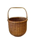 1922 ARTHUR D. WILLIAMS NANTUCKET LIGHT SHIP BASKET HAND WOVEN CANE WEAVE BASKET WITH SWIVEL BASKET