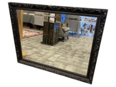 LARGE RECTANGULAR BLACK PAINTED BEVELED MIRROR SCROLLED LEAF DESIGN