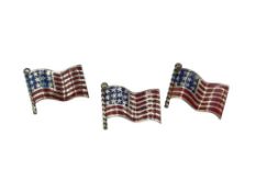 THREE STERLING SILVER ENAMELED AMERICAN FLAG PINS