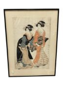 KIKUGAWA EIZAN 18TH CENTURY EDO PERIOD UKIYO-E ARTIST WOODBLOCK PRINT OF GEISHAS