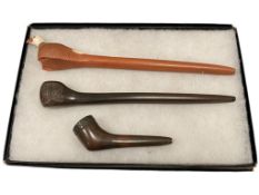 THREE HAND MADE CLAY NATIVE AMERICAN SMOKING PIPES