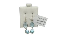 PAIR OF STERLING SILVER BRIOLITE CUT BLUE TOPAZ DANGLE EARRINGS