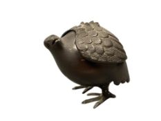 CAST IRON SAGE GROUSE BIRD FIGURAL INCENSE BURNER WITH REMOVABLE WINGS