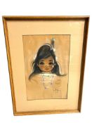 ORIGINAL GERDA CHRISTOFFESRON PASTEL ON PAPER OF NATIVE AMERICAN GIRL
