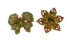 TWO STUNNING FIGURAL RHINESTONE BROOCHES INCLUDING ONE WITH AURORA BOREALIS RHINESTONES