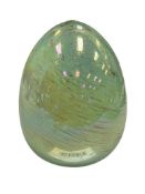 HAND BLOWN IRIDESCENT MINT GREEN ART GLASS EGG WITH GOLD GLITTER SWIRL