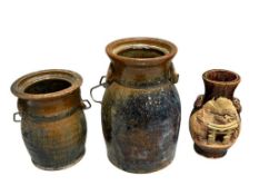 JAPANESE BANKO WARE CERAMIC VASE AND STONEWARE POTTERY JARS