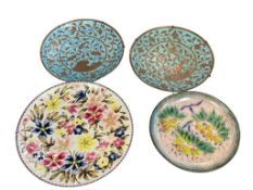 ANTIQUE / VINTAGE ENAMELED COPPER FLORAL DESIGN PLATES