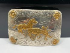 RENALDE DENVER, COLORADO SILVERSMITHS NICKEL SILVER AND BRASS BELT BUCKLE